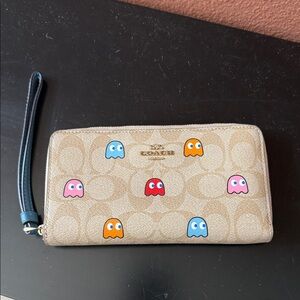 Coach Beige Wristlet with Pac-Man Characters